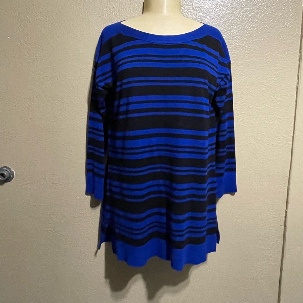Blue and Black Striped Women's Sweater